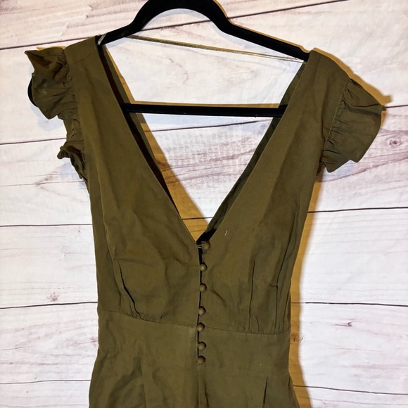 Happy Nature Criss Cross Back Olive Green Ruffle Jumpsuit Bohemian 6 - Picture 4 of 9